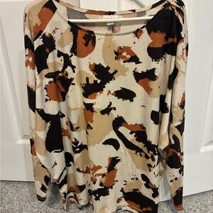 LuLaRoe Long Sleeve Top in Black, Brown, and Tan Abstract